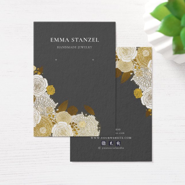 Carte d'affichage à oreille ・ Gold Sketched Floral (Bureau)