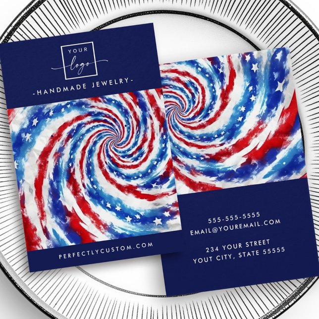 Carte d'affichage à oreille tourbée de teinture ro (Blue white red tie dye swirl earring display card)