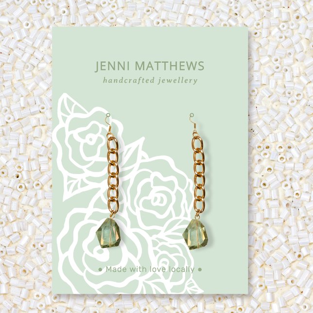Carte d'affichage Chic Aqua Green Rose Floral (Chic Aqua Green Rose Floral Earring Display Card)