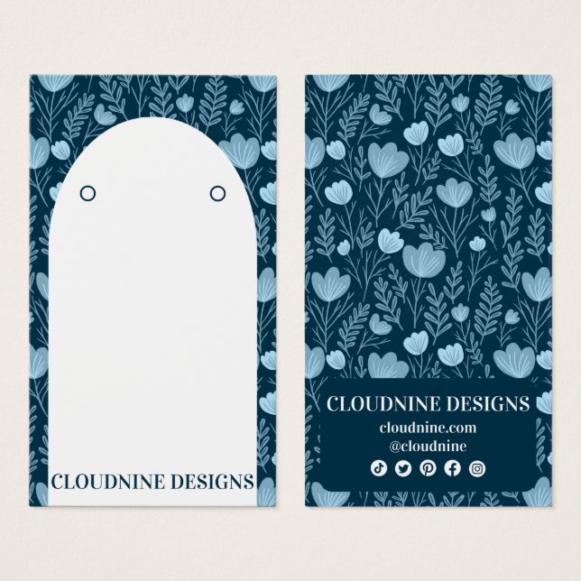 Carte d'affichage de bijoux à arche florale bleu (Devant & derrière)