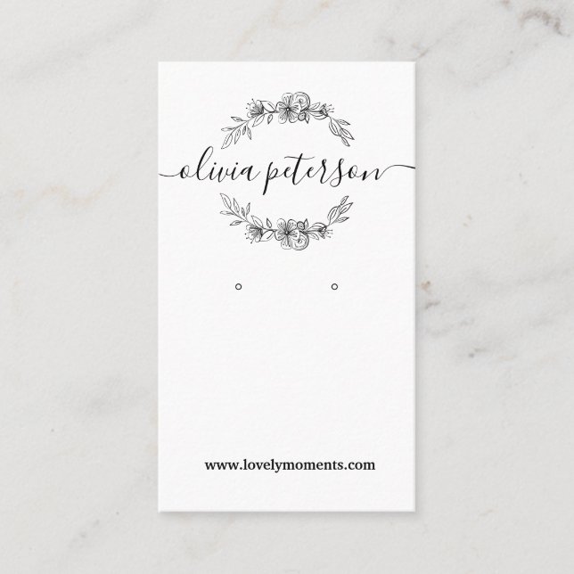 Carte d'affichage de bijoux Black White Floral (Devant)