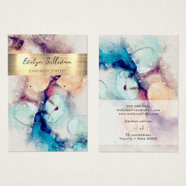 Carte d'affichage de bijoux en feuille d'aquarelle (Devant & derrière)