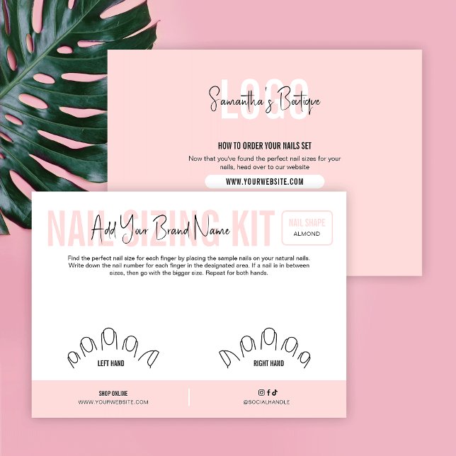 Carte d'affichage du kit de dimensionnement de clo (Modern blush pink and white nails display cards for artificial nails)