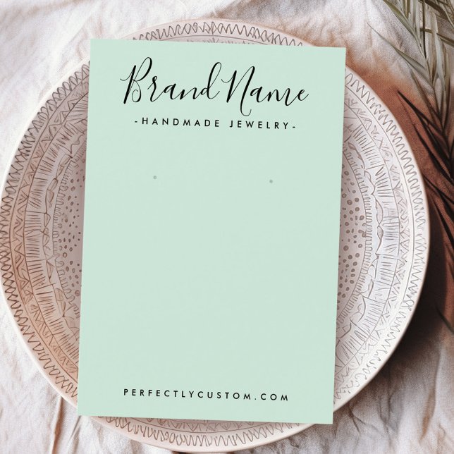 Carte d'affichage du logo de l'écriture moderne me (Modern script logo mint green earring display card)