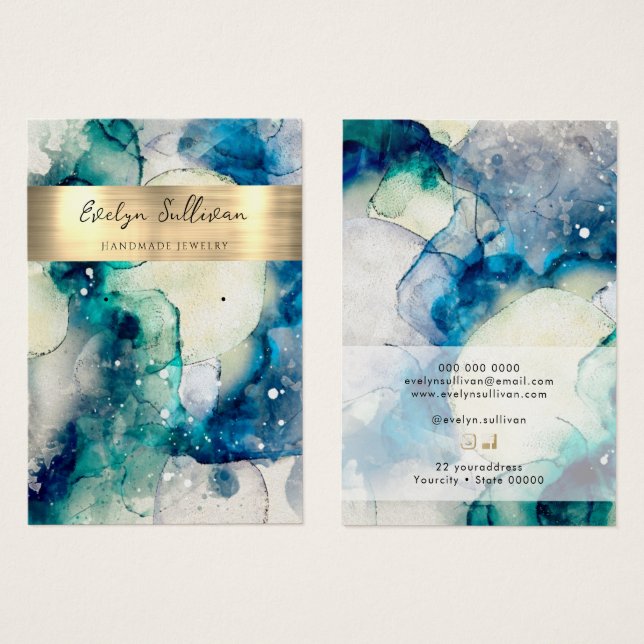 Carte d'affichage en feuille d'aquarelle turquoise (Devant & derrière)