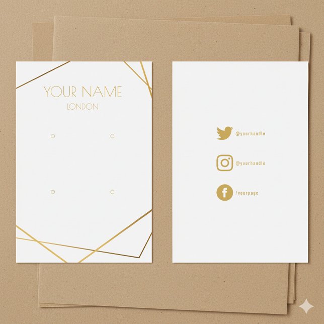 Carte d'affichage géométrique or simple (Gold geometric simple earring display card.)