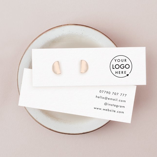 Carte d'affichage Logo White Stud oreille bijoux (Modern minimalist white stud earring display cards by Guava - clean, stylish, and customizable)