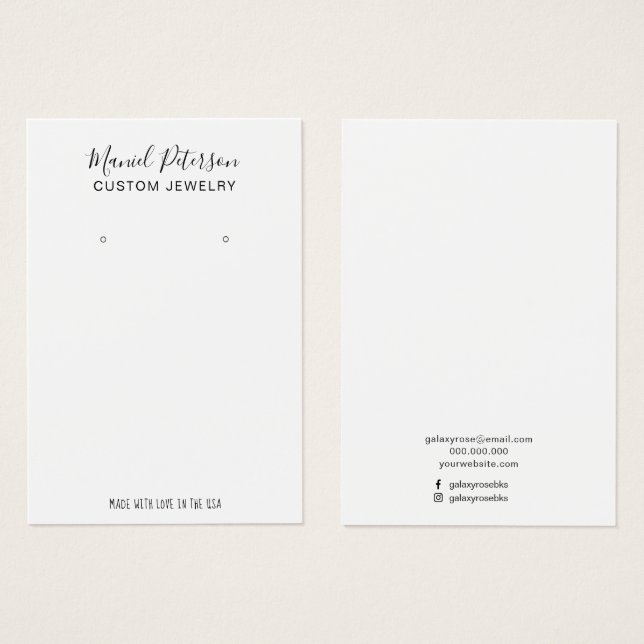 Carte d'affichage moderne pour bijoux à oreille si (Devant & derrière)