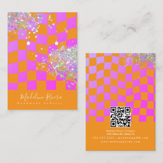 Carte d'affichage Neon Orange Rose (Devant / Derrière)