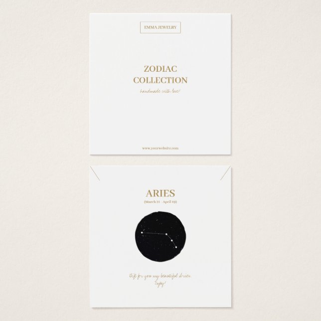 Carte d'affichage pour bijoux Zodiac Sign Aries (Devant & derrière)