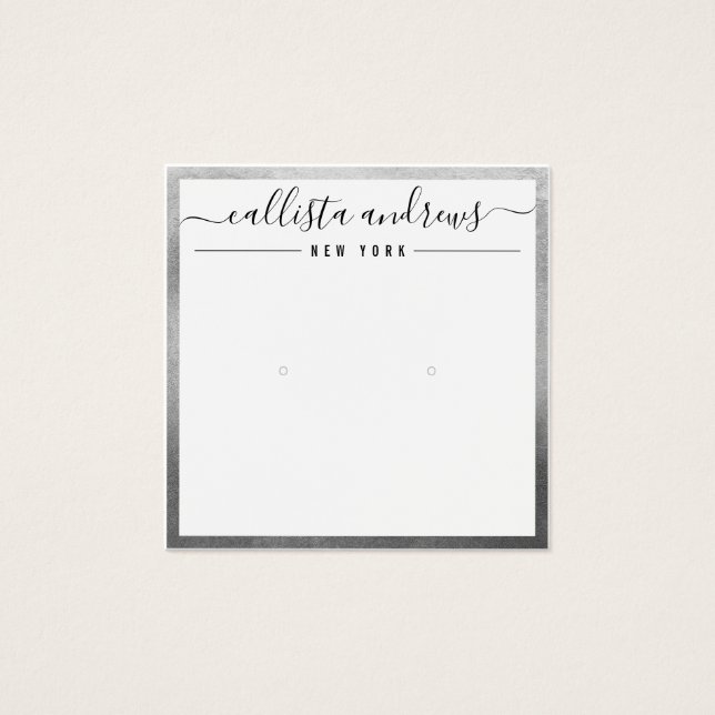 Carte d'affichage simple Argent blanc Cursive orei (Devant)