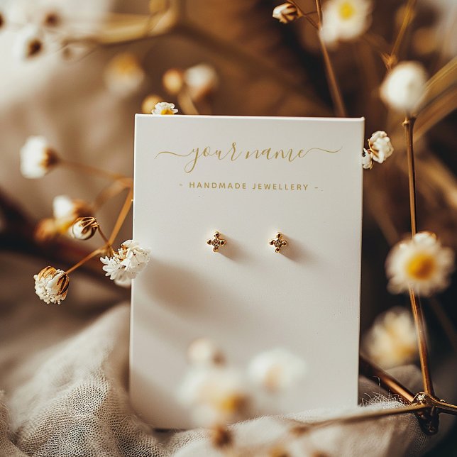 Carte d'affichage simple porte-oreille en or (Simple and modern gold details earring display card.)