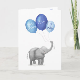 Carte d'âge d'anniversaire de l'éléphant mignonne 