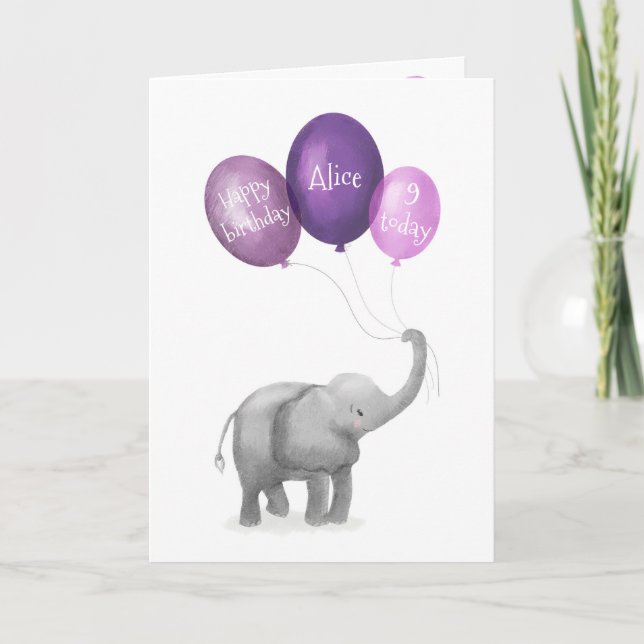 Carte d'âge d'anniversaire de l'éléphant mignonne  (Devant)