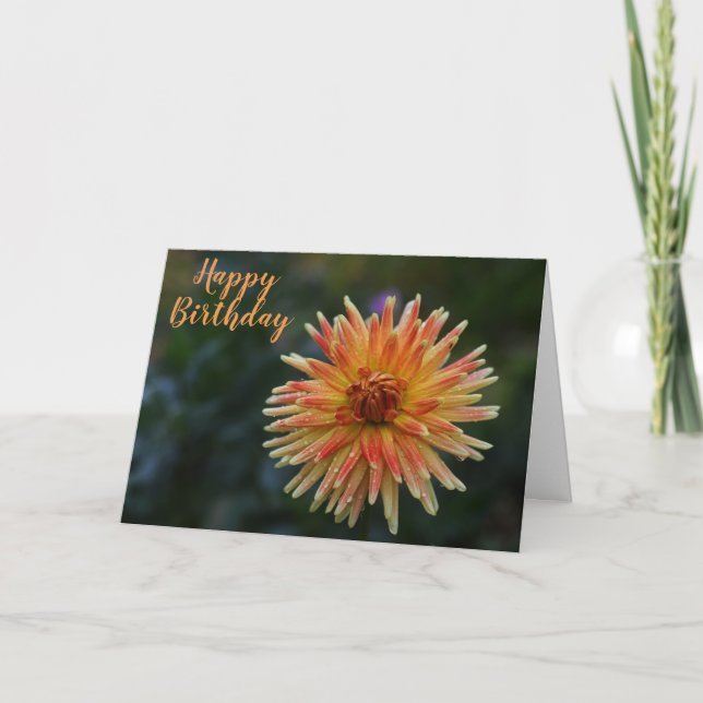Carte Dahlia jaune et orange Joyeux Anniversaire (Devant)