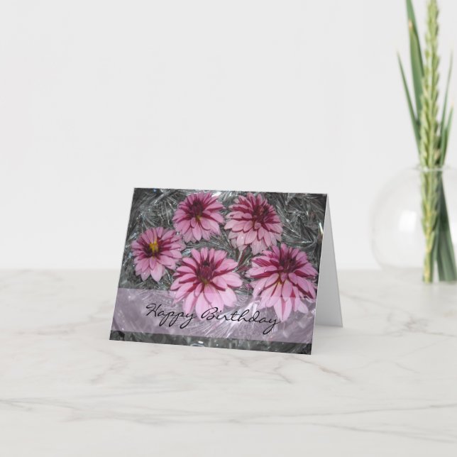 Carte Dahlias roses voeux d'anniversaire (Devant)