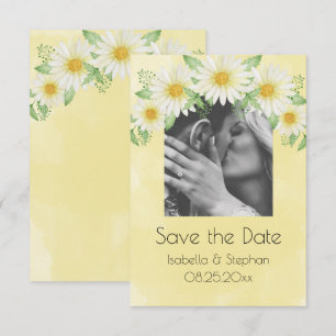 Carte Daisies Blanc Jaune Floral Photo Enregistrer la da