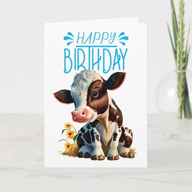 Carte Daisy Cow Anniversaire Boy Blue (Devant)