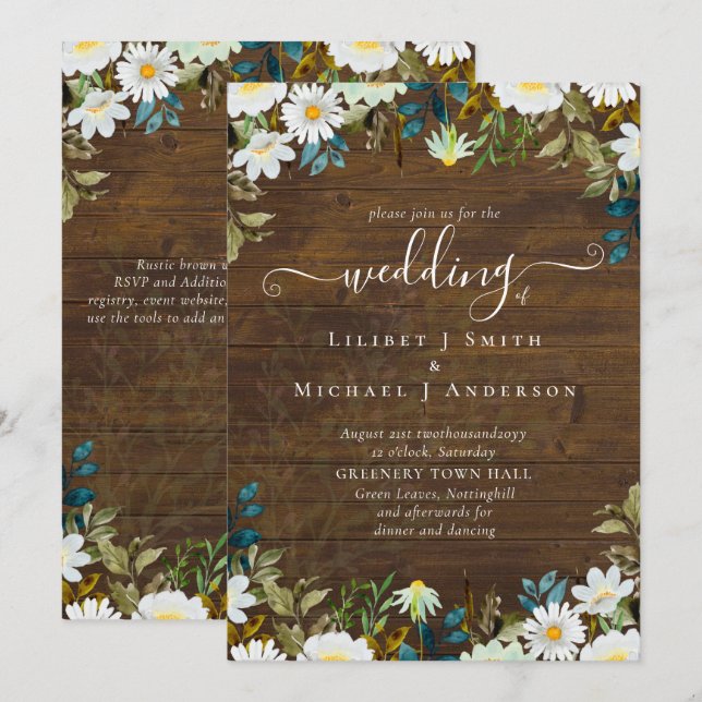 Carte Daisy Fleur sauvage Mariage de verdure (Devant / Derrière)
