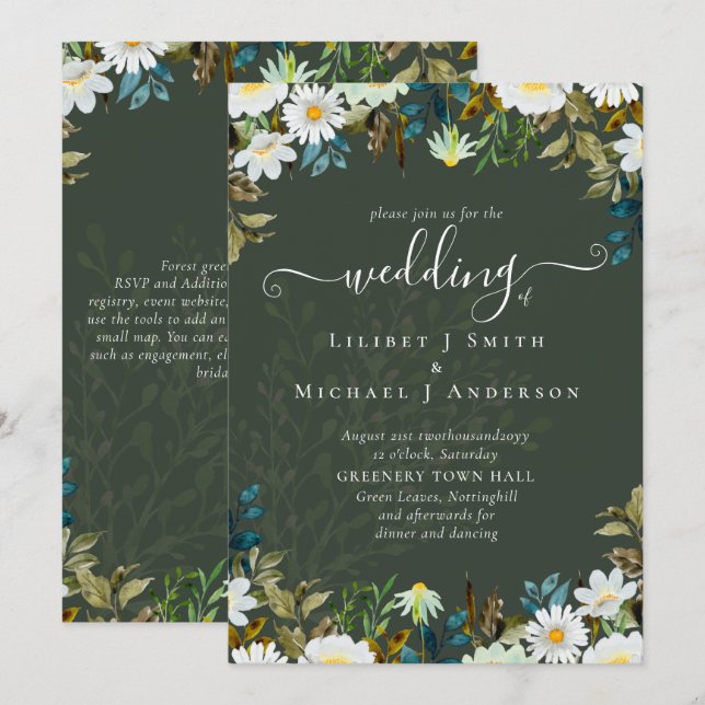 Carte Daisy Fleur sauvage Mariage de verdure (Devant / Derrière)