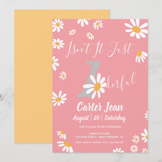 Carte Daisy Hippie Baby Merveilleux premier anniversaire (Devant / Derrière)