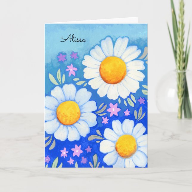 Carte Daisy Joyeux Anniversaire Art Floral Peint à la Ma (Devant)