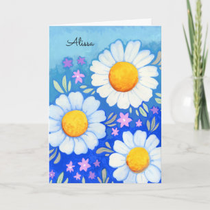Carte Daisy Joyeux Anniversaire Peint main Art Floral