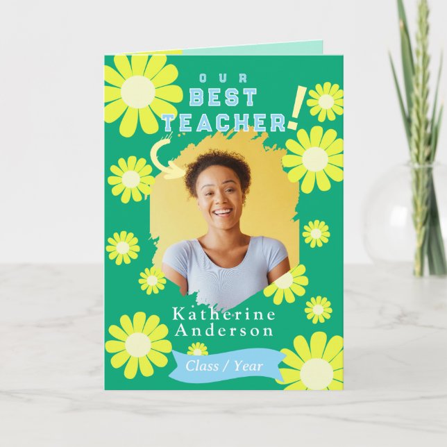Carte Daisy Meilleur enseignant photo verte (Devant)
