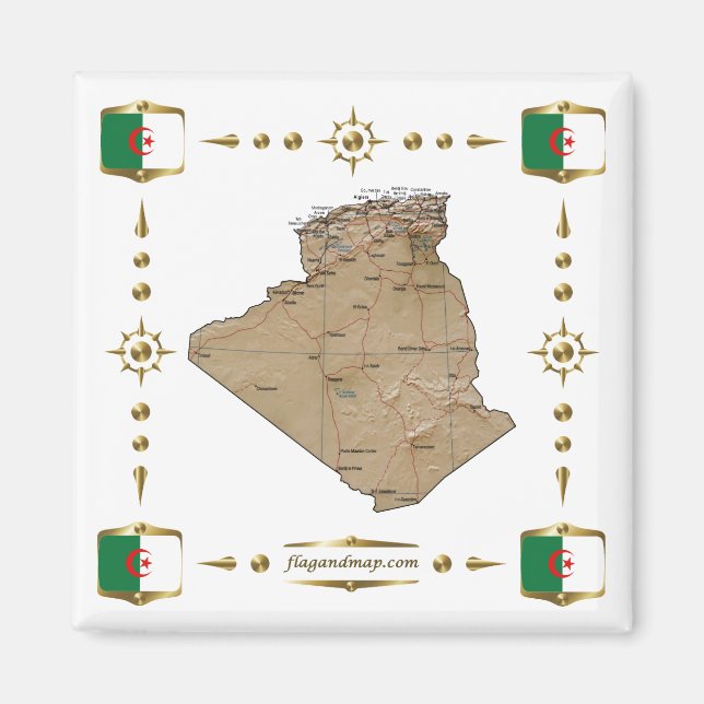 Carte d'Algérie + Pavillons Magnet (Devant)