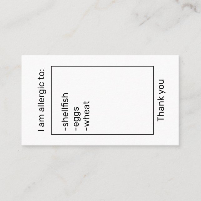 Carte d'allergie (Devant)