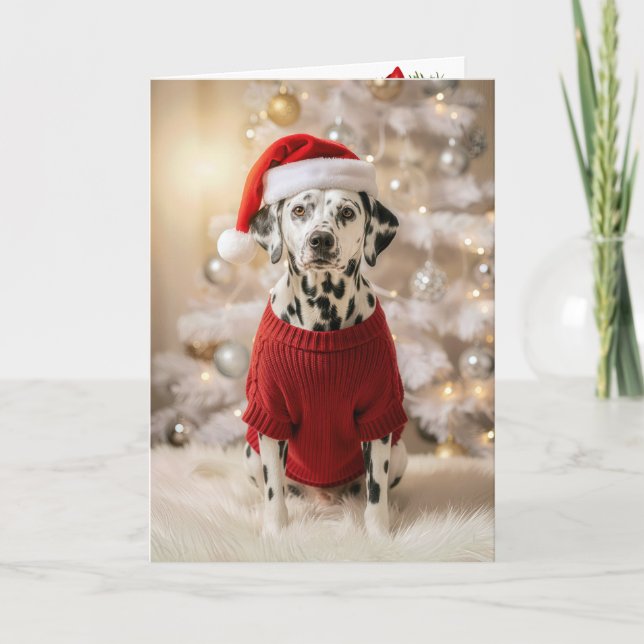 Carte Dalmatian Dog Wearing a Red Christmas Sweater (Devant)