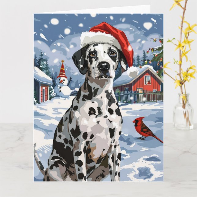 Carte Dalmatie Winter Wonderland Noël Joie (Fleur jaune)