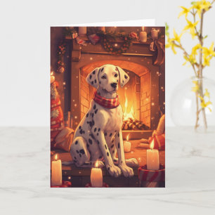 Carte Dalmatien au coin du feu de Noël avec des biscuits