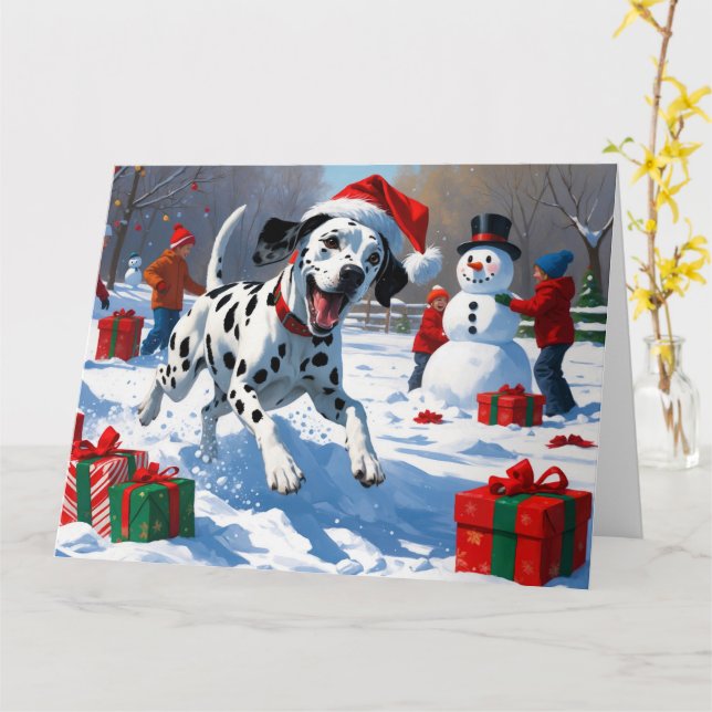 Carte Dalmatienne coule dans la neige avec Casquette de  (Fleur jaune)