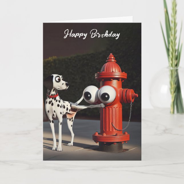 Carte Dalmation d'anniversaire et coupe-feu rouge (Devant)