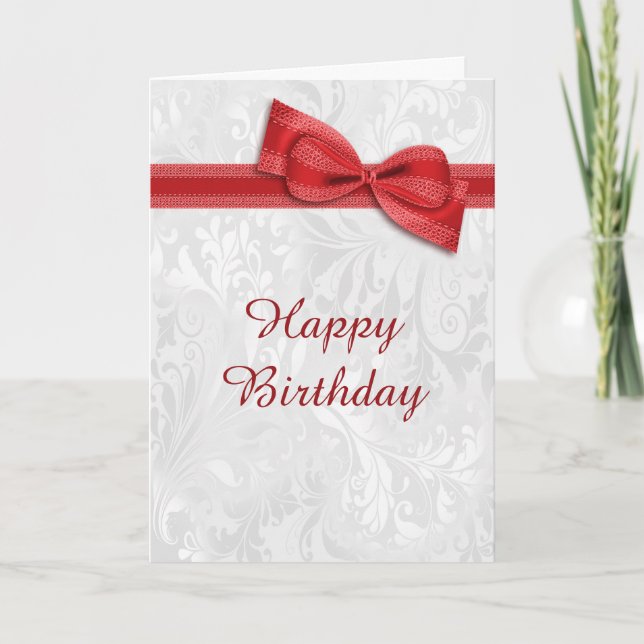 Carte Damas blanc et rouge Faux Bow Femme Anniversaire (Devant)