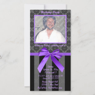 Carte Damas Noir Et Gris Avec Ruban Violet