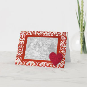 Carte Damas rouge avec cadre photo du coeur