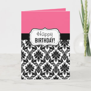 Carte Damassé rose et noire, anniversaire