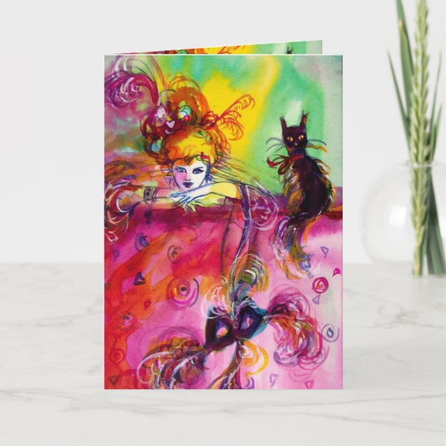 CARTE DAME AVEC CHAT NOIR (Devant)