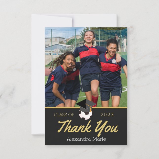 Carte Dames joueur de football Merci diplômé Photo (Devant)