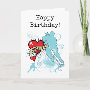 Carte Dames ou filles Hockey Heart Tattoo Joyeux anniver