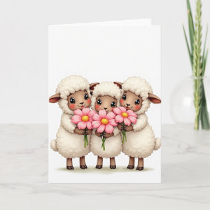 Carte d'amie Fleurs de moutons doux