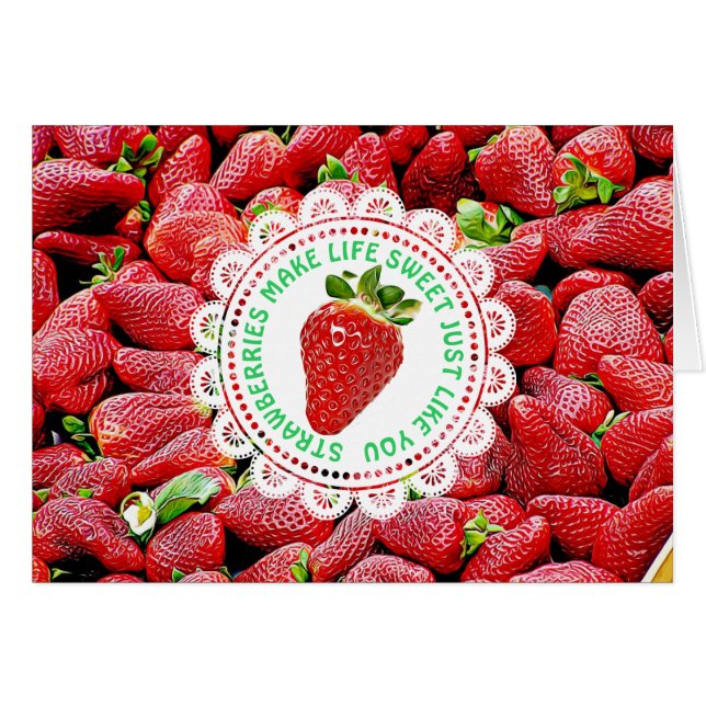 Carte d'amitié aux fraises mignonnes (Devant horizontal)
