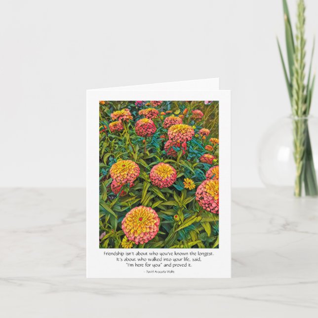 Carte d'amitié avec Fleurs Zinnia (Devant)