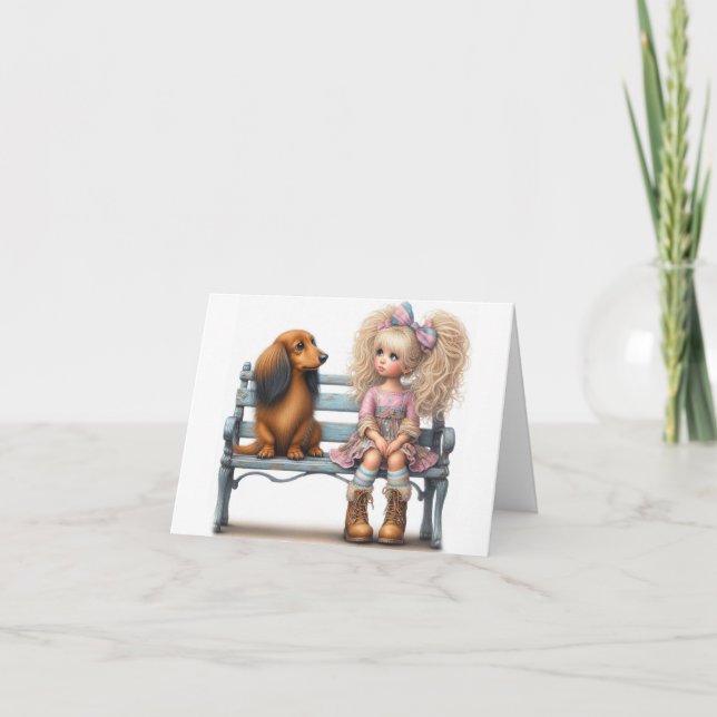 Carte d'amitié pour dachshund fantaisiste aux chev (Devant)