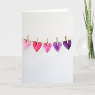 Carte d'amour à coeurs en aquarelle