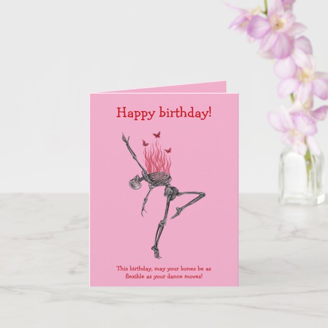 Carte Dancing Red Flames Skeleton Funny Happy Birthday (Orchidée)
