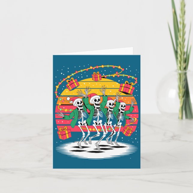 Carte Dancing Skeletons With Santa Hats Christmas Lights (Devant)