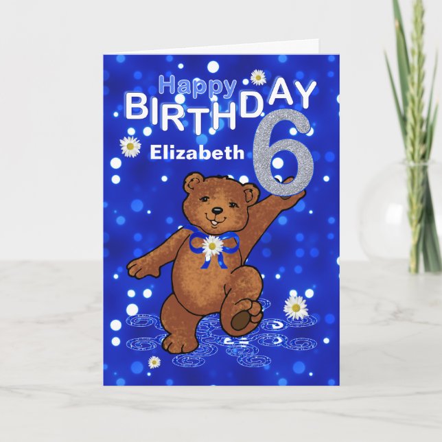 Carte Dancing Teddy Bear 6e anniversaire pour fille (Devant)